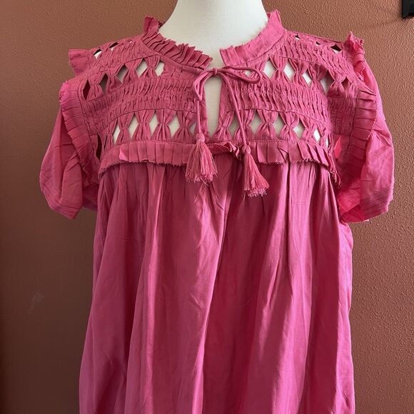 Dear John Pink Osiris Dress Small Ruffle Sleeve Concert Relaxed Fit pleats - Picture 2 of 8